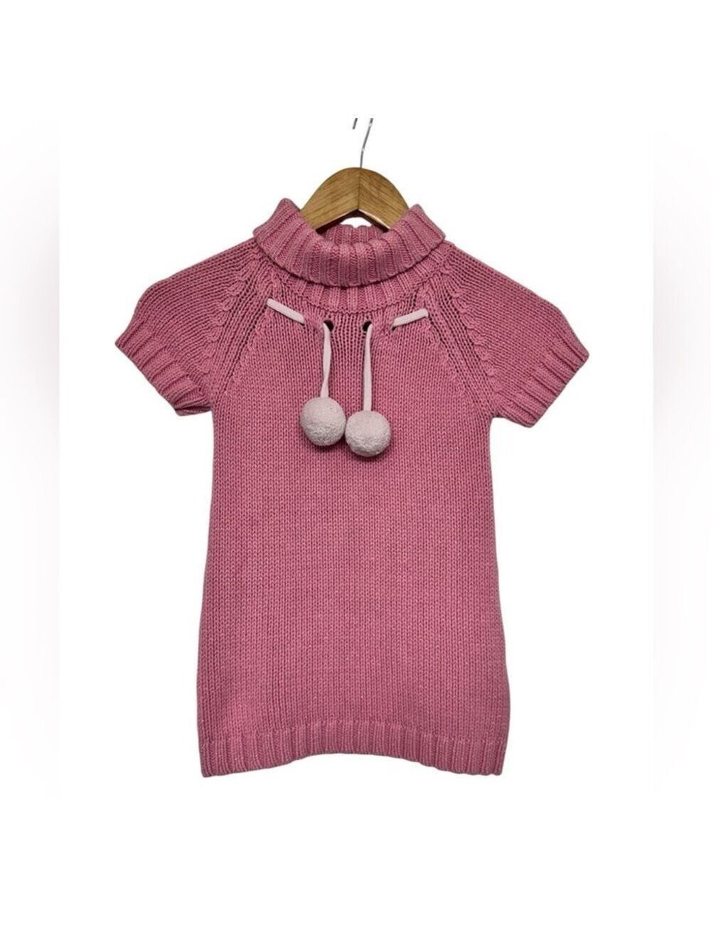 Joe Fresh Toddler Girls Pink Knit Sweater Dress with Pom Poms Size 4T
